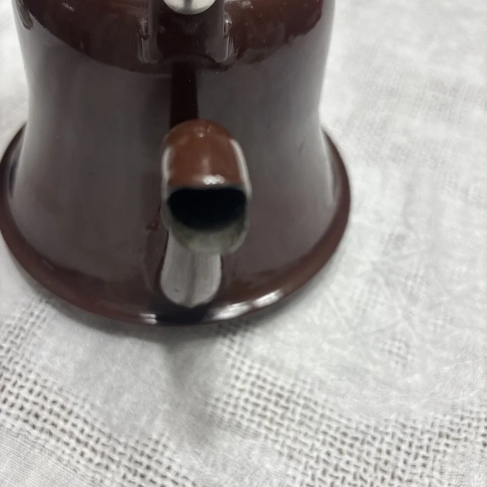 Pretty Shiny Rich Brown Enamel Ware Tea Kettle Metal Farmhouse Cottage Rustic